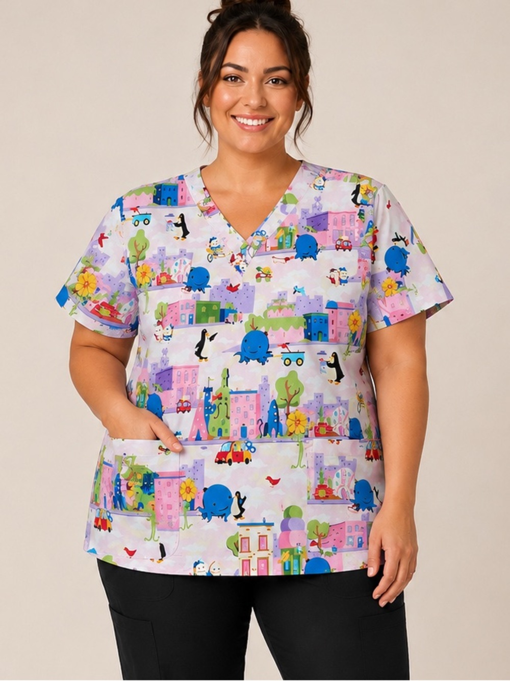 Women’s XL Animal Octopus Castel Scrub Top